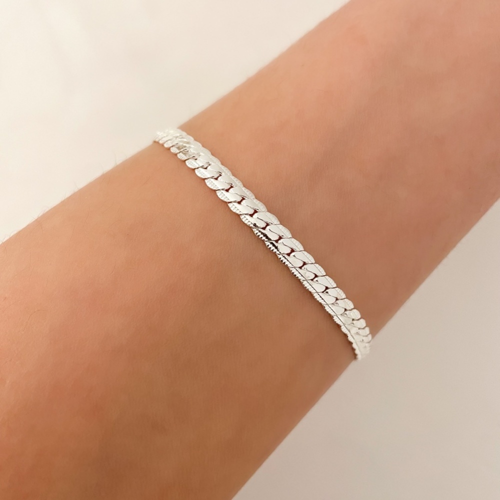 Sterling Silver Herringbone Bracelet - Silver